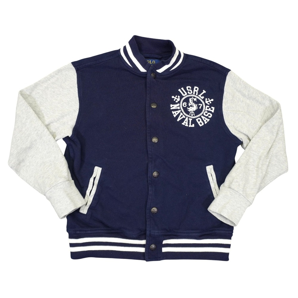 Polo Ralph Lauren Varsity Jacket Kids 8 Blue Gray USRL Naval Marauders Letterman